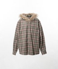 画像1: KAMIYA Fur-Trimmed Hooded Check Shirt (1)