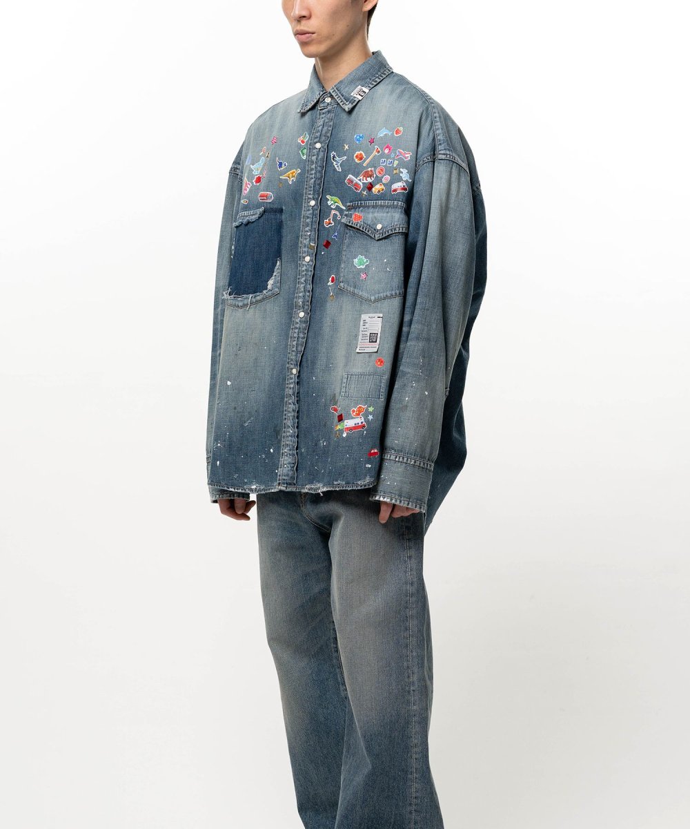 画像2: Kids Sticker Printed Denim Shirt (2)
