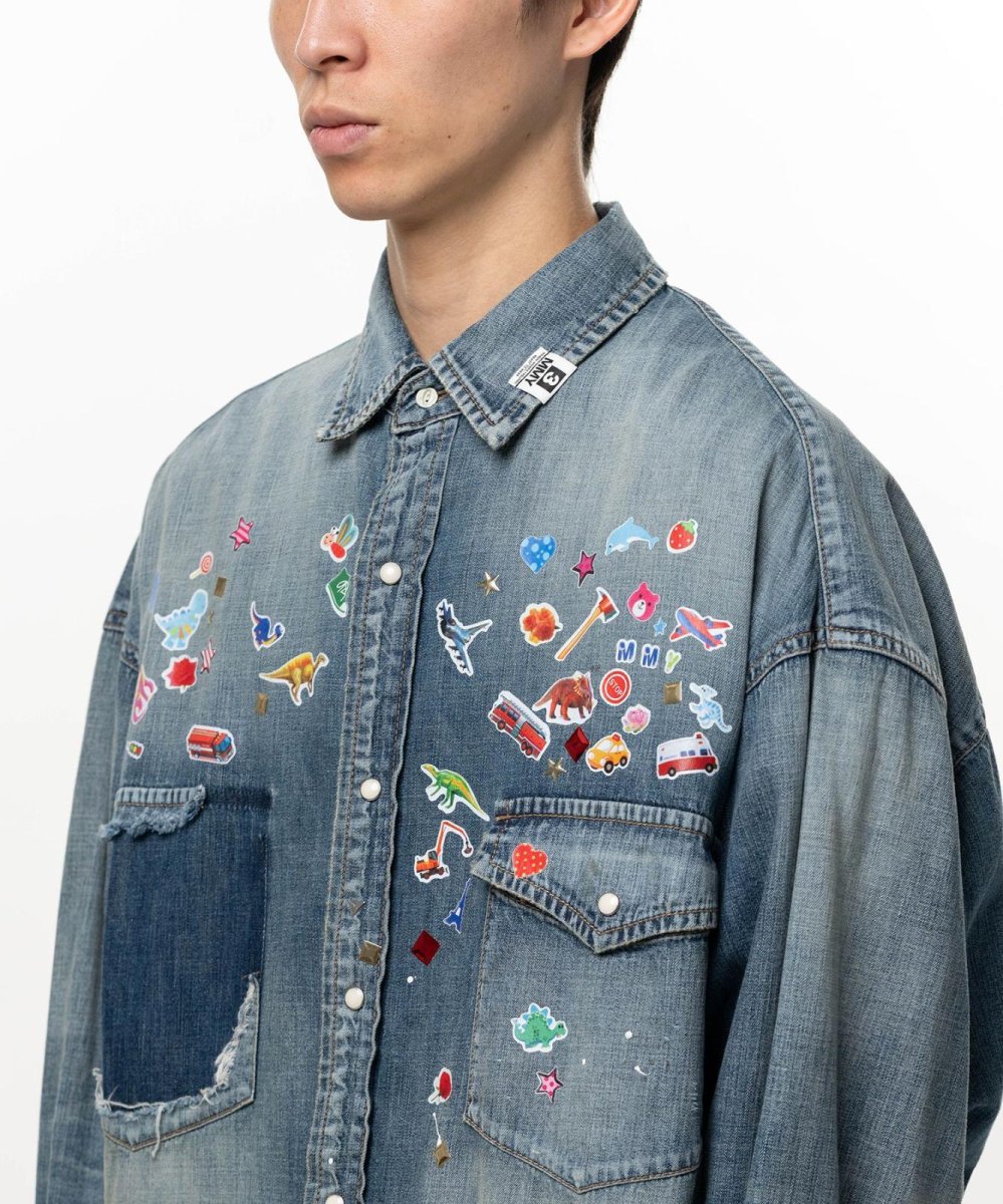 画像4: Kids Sticker Printed Denim Shirt (4)