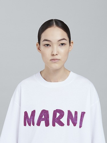 MARNI マルニ ホワイト ロゴ入り オーガニックジャージーTシャツ 正規 MARNI マルニ ホワイト ロゴ入り オーガニックジャージーTシャツ 正規