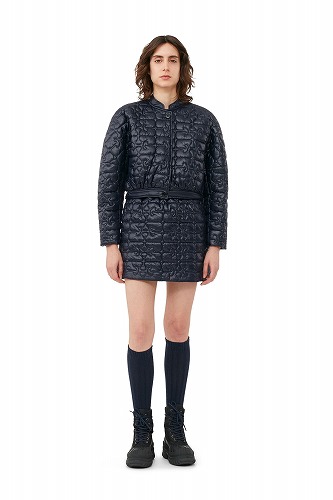 GANNI ガニ― SHINY QUILT CURVED SLEEVE JACKET NAVY シャイニーキルト