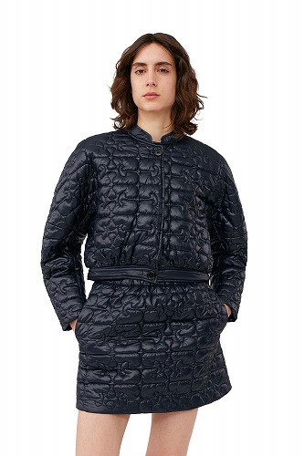 GANNI ガニ― SHINY QUILT CURVED SLEEVE JACKET NAVY シャイニーキルト