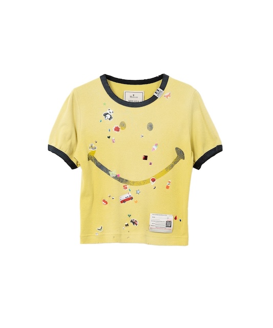 maison MIHARA YASUHIRO Smily Face Printed Ringer Mini T maison MIHARA YASUHIRO Smily Face Printed Ringer Mini T